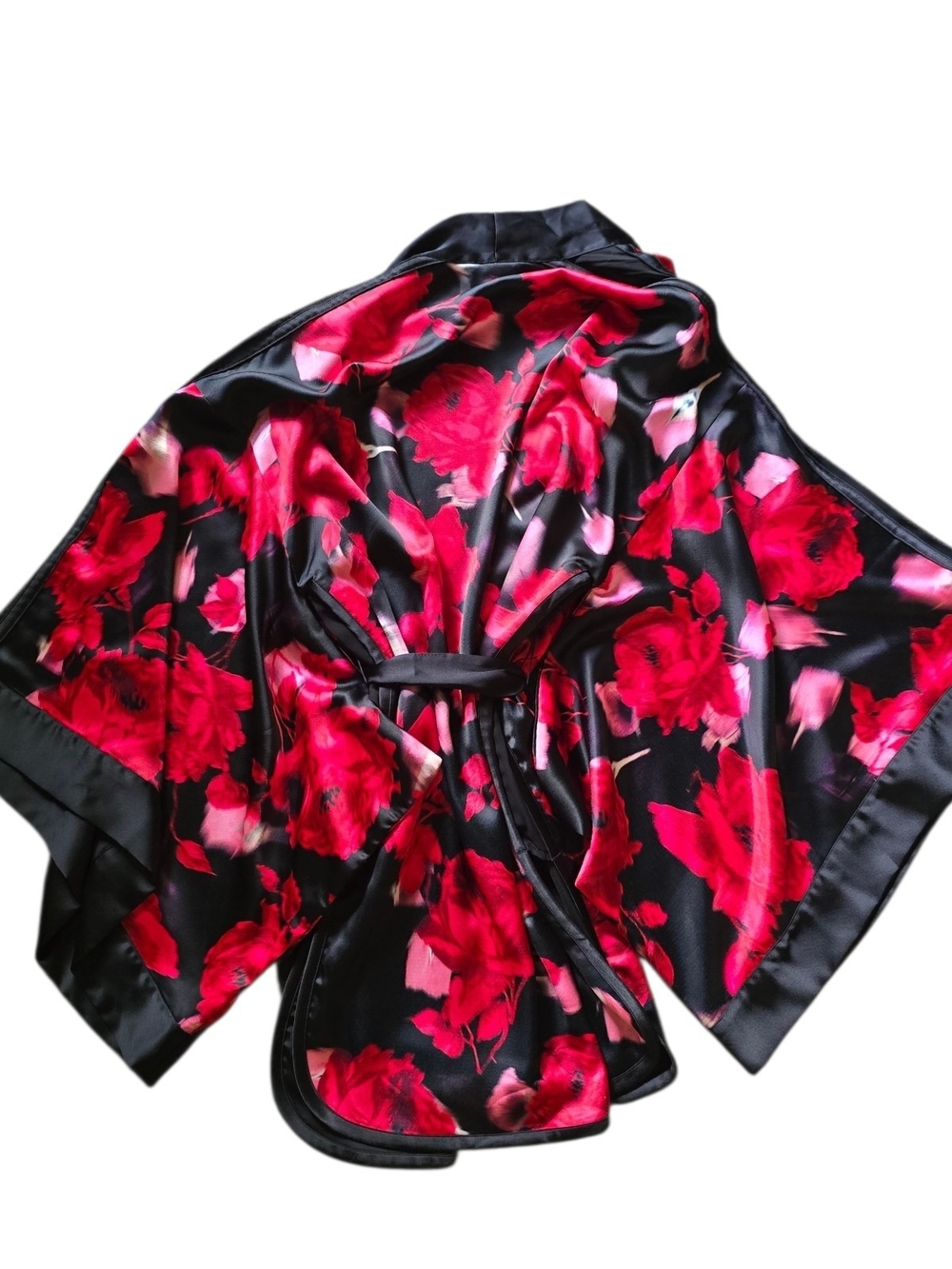 Victoria's Secret NWT Satin Kimono Robe with Hot Pink Floral Print - Picture 2 of 5